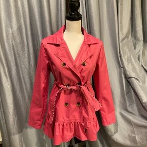 Girls trench coat.Pink w/ ruffle bottom.Like new.